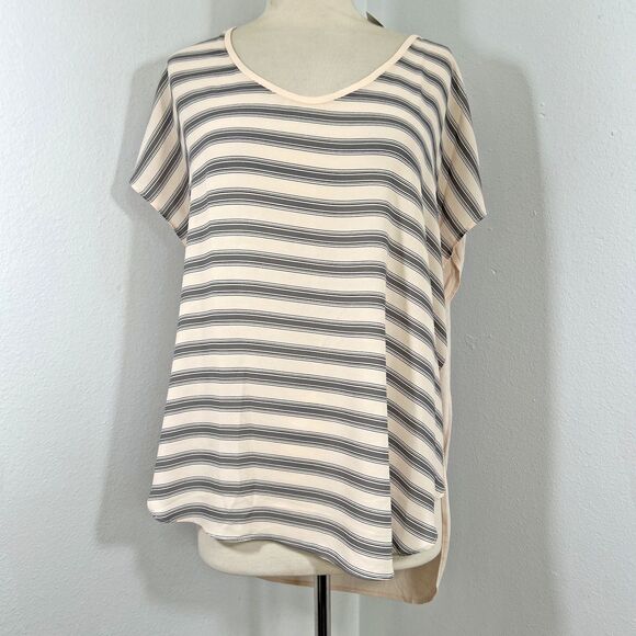 Loft Top Womens Large Beige Strip Mix Material Blouse‎ - Picture 1 of 7